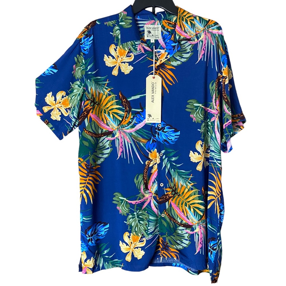 Alex Vando Premium Size L Mens Hawaiian Beach Shirt Floral Summer Resort New - Picture 1 of 14